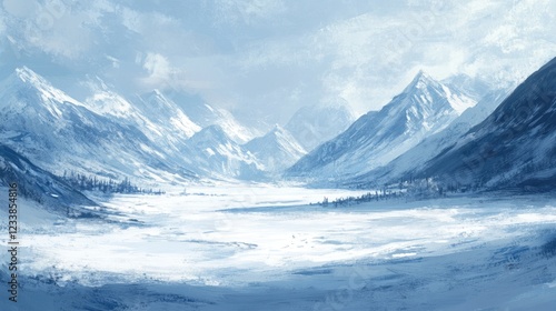 Wallpaper Mural Serene Winter Snowy Landscape in Mountains with Clear Space for Text Overlay Torontodigital.ca