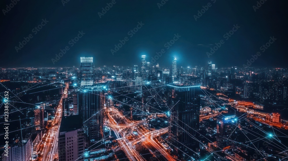 Fototapeta premium Night Cityscape: Smart City at Night
