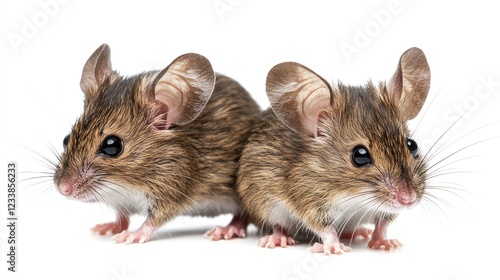 Juvenile and female wood mice displaying typical wet fur and elongated features against a clean background. photo