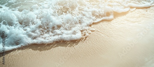 Fototapeta Naklejka Na Ścianę i Meble -  Sunny Caribbean Beach with Gentle Waves and Soft Sand Ideal for Advertising or Promotional Content with Ample Copy Space for Text