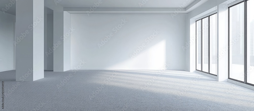 Fototapeta premium Modern Minimalist Kitchen Interior with Ample Natural Light and Spacious Blank Area for Creative Text and Design Elements