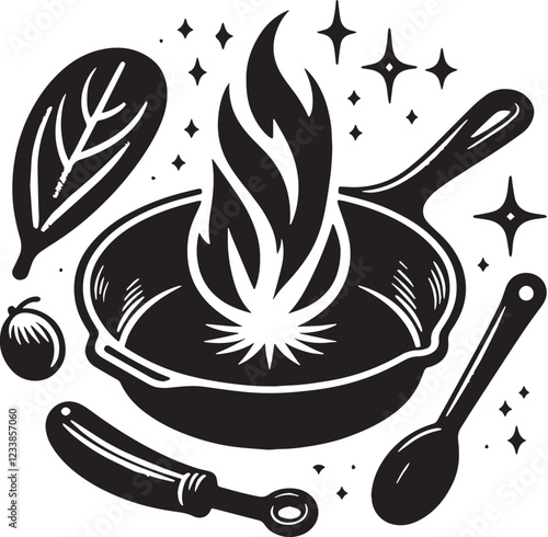 Black Cast Iron Skillet Silhouette Vector, High Quality Illustration on White Background