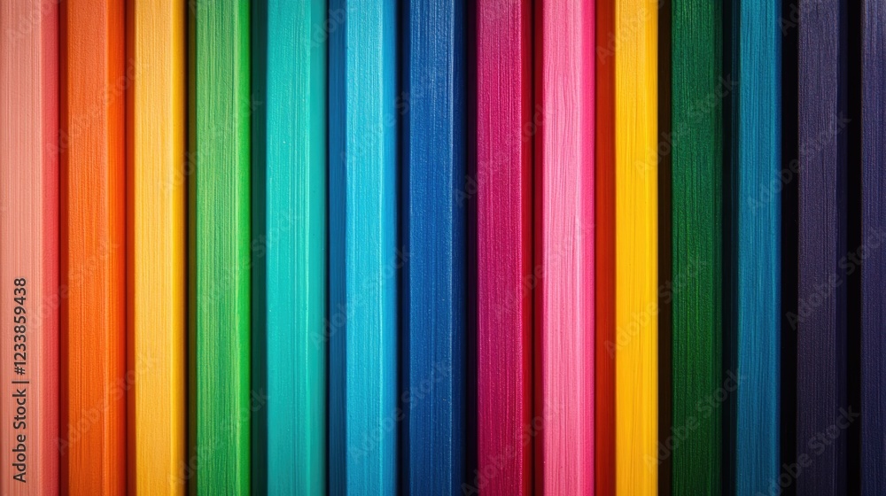 Obraz premium Vibrant colored pencils arranged in a straight line against a blank background ideal for creative projects or educational materials.