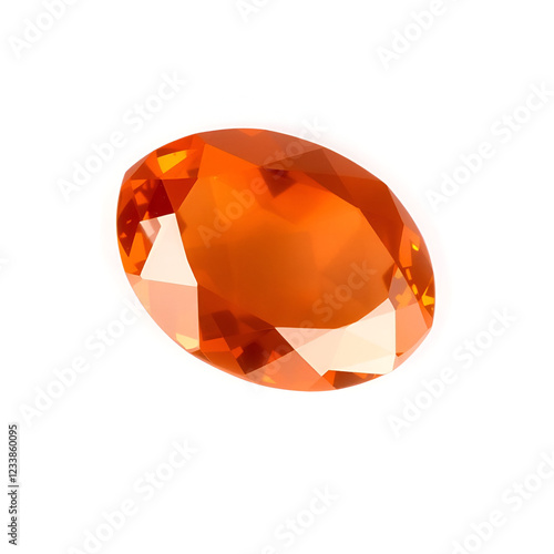 Spessartine loose gemstone. Orange mandarin colour variety of garnet gemstone. Loose, faceted, transparent, clean gem setting for jewelry making on isolated white background. Gemology mineralogy theme photo