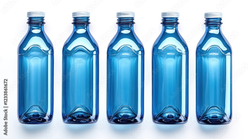 Fototapeta premium Five Blue Plastic Bottles on White Background