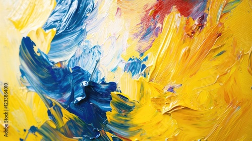 Vibrant Yellow and Blue Oil Paint Abstract Background with Dynamic Brush Strokes and Color Palette Ideal for Creative Design Applications