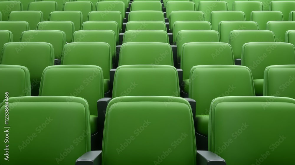 Rows of Empty Green Auditorium Chairs Ready for an Audience Rows of Empty Green Auditorium Chairs Ready for an Audience