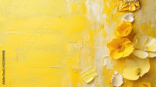 Bright Yellow Floral Color Palette with Textured Background and Yellow Flowers on Light Surface, Ideal for Design and Creative Projects