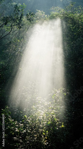 Forest conservation efforts in natural resource management area midshot of sunlit restoration project photo