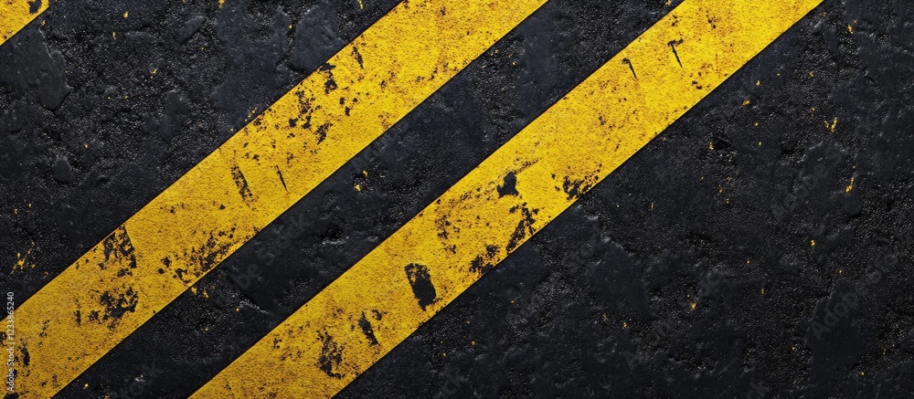 Fototapeta premium Caution Stripes Border Design in Yellow and Black with Empty Copy Space for Text on Grunge Background