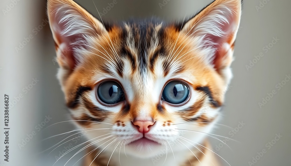 Adorable Kitten Portrait: Striking Blue Eyes, Calico Fur, Sweet Expression Adorable Kitten Portrait: Striking Blue Eyes, Calico Fur, Sweet Expression