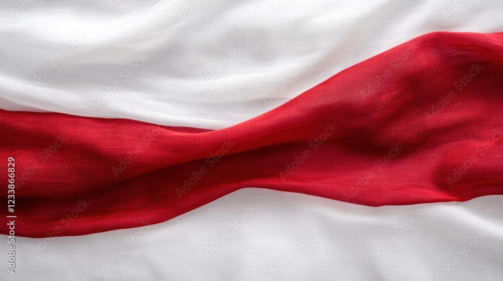 Naklejka premium Close-up of a red and white fabric with draped folds.
