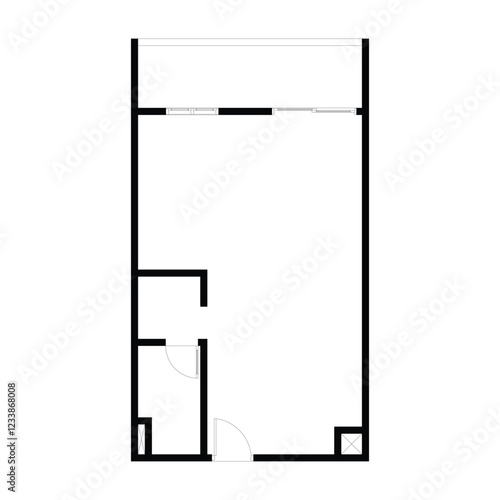 Black and White floor plan of a modern unfurnished apartment for your design. Suburban apartment vector blueprint. Architectural background