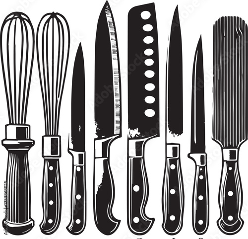 Black Chef's Knife Silhouette Vector, High Quality Illustration on White Background
