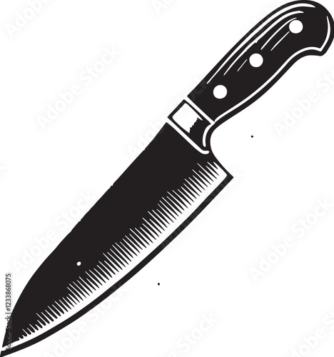 Black Chef's Knife Silhouette Vector, High Quality Illustration on White Background