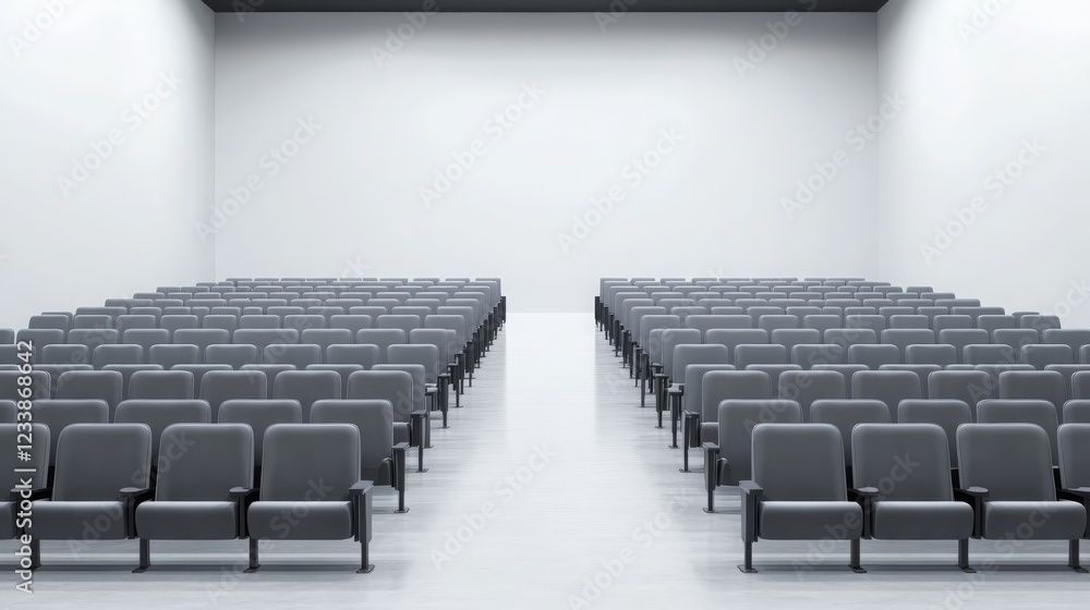 Obraz premium Empty Auditorium Rows of Gray Seats Modern Conference Hall Interior Design