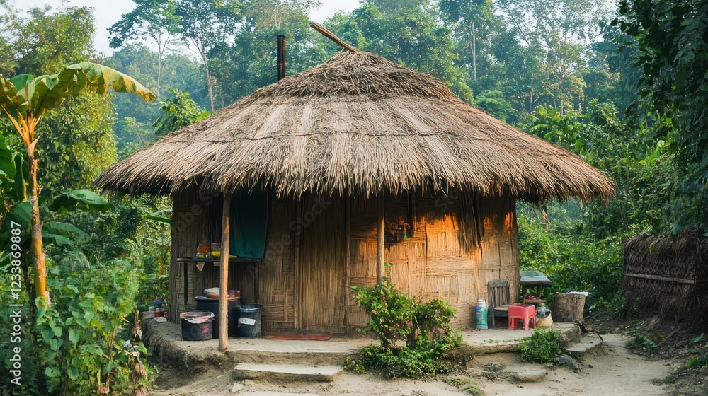 Bamboo Hut in Lush Green Forest Bamboo Hut in Lush Green Forest