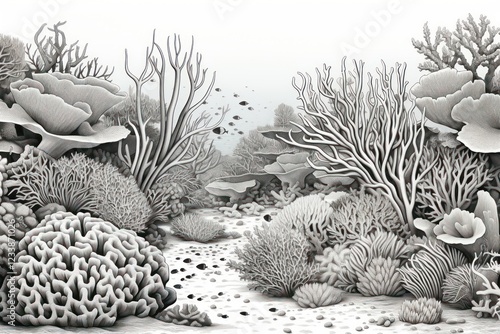 Fototapeta Naklejka Na Ścianę i Meble -  Coral reef drawing illustrated coral reef.