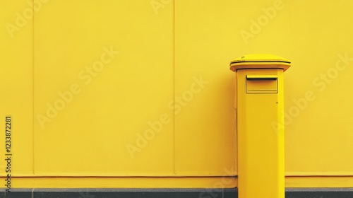 Vibrant Yellow Mailbox Against Bold Yellow Wall with Space for Custom Text and Messaging in Urban Setting