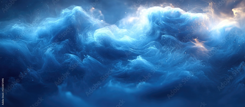 Blue abstract swirling ocean waves with ethereal light effects and soft textures, suitable for backgrounds and digital artwork, Copy Space Blue abstract swirling ocean waves with ethereal light effects and soft textures, suitable for backgrounds and digital artwork, Copy Space