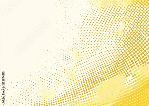 A vibrant yellow gradient fades to pale cream and white, detailed with halftone texture and framed by a bold golden outline.