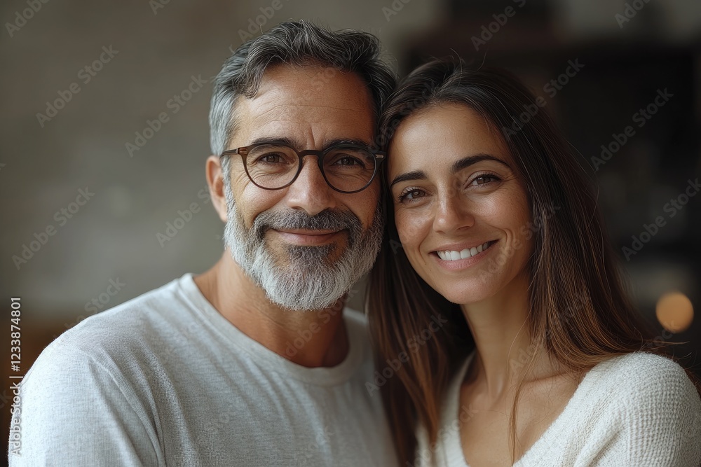 Authentic portrait of a happy couple smiling and bonding at home, showing genuine love and connection Authentic portrait of a happy couple smiling and bonding at home, showing genuine love and connection