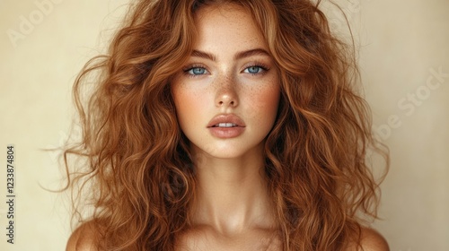 Wallpaper Mural Stunning Portrait of a Young Woman with Vibrant Red Curly Hair and Freckles Torontodigital.ca