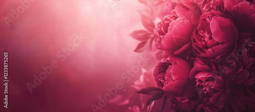 Fototapeta Naklejka Na Ścianę i Meble -  Vibrant pink peonies with soft blurred background creating a dreamy floral composition suitable for various design applications Copy Space