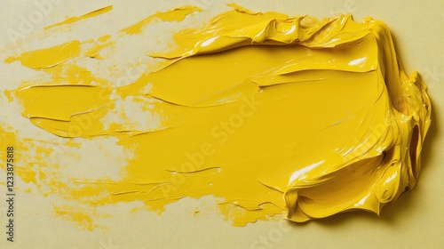 Vibrant Yellow Paint Texture Background with Rich Glossy Finish and Ample Space for Creative Design Elements on Light Yellow Canvas