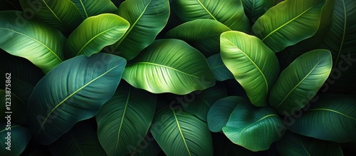 Wallpaper Mural Dense arrangement of vibrant tropical leaves with varied textures and shades of green suitable for natural backgrounds Copy Space Torontodigital.ca