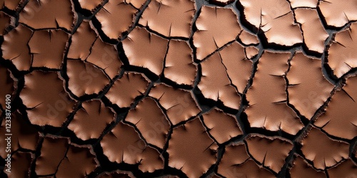 Close-up of layered brown leather, rich and textured; darkened on top with visible cracks, exuding a rugged elegance photo