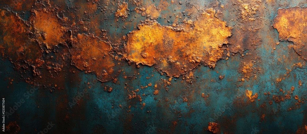 Fototapeta premium Textured abstract background with rust and corrosion patterns on a blue surface suitable for design projects Copy Space