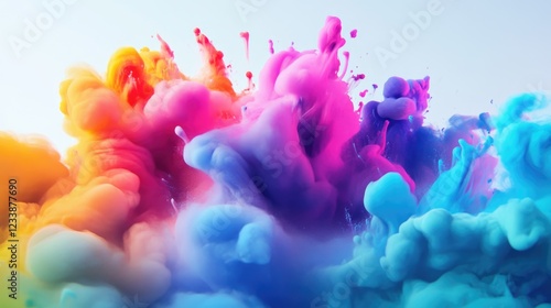 Vibrant abstract canvas artwork featuring colorful splashes and fluid shapes creating an energetic visual composition.