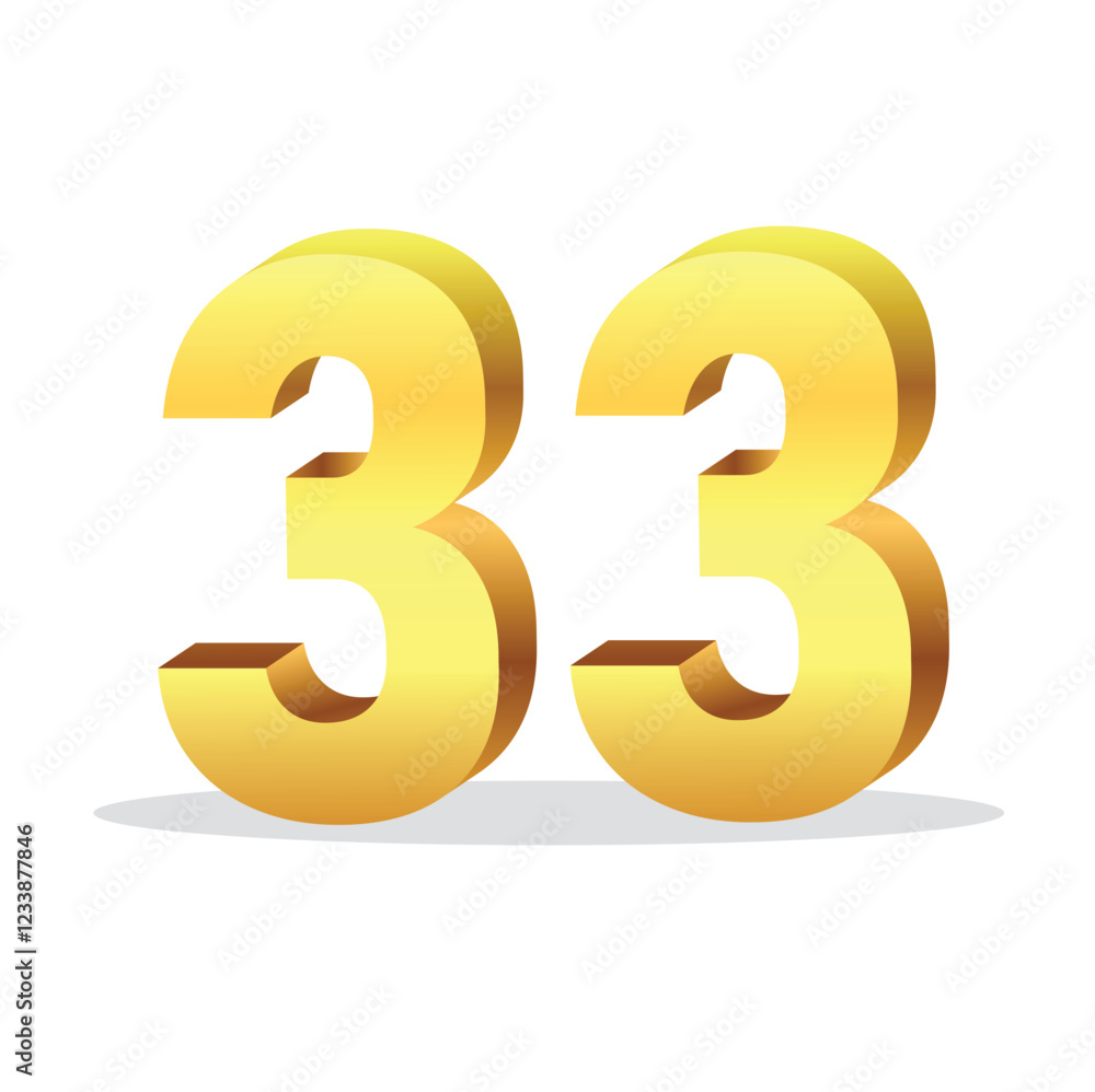 3d gold number 33 isolated vector design on white background 3d gold number 33 isolated vector design on white background