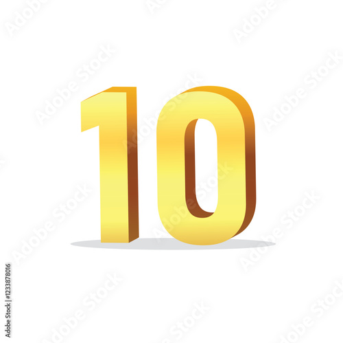 3d gold number 10 isolated vector design on white background