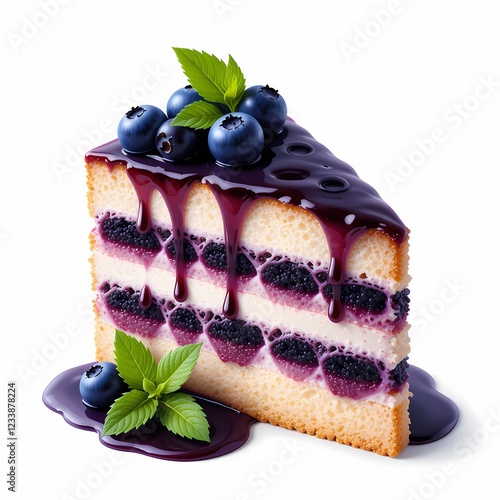 Delicious blueberry cake with glaze and fresh berries photo