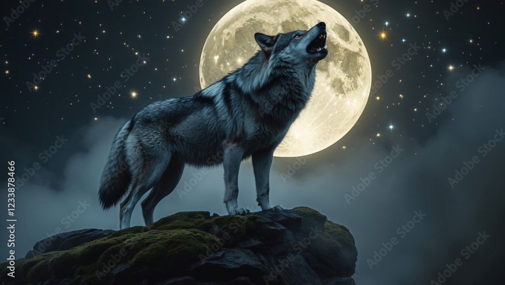 custom made wallpaper toronto digitalMajestic Wolf Howling at Full Moon Night Sky