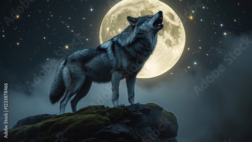 Wallpaper Mural Majestic Wolf Howling at Full Moon Night Sky Torontodigital.ca