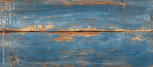 Rustic blue wooden plank texture with peeling paint and horizontal orientation photo