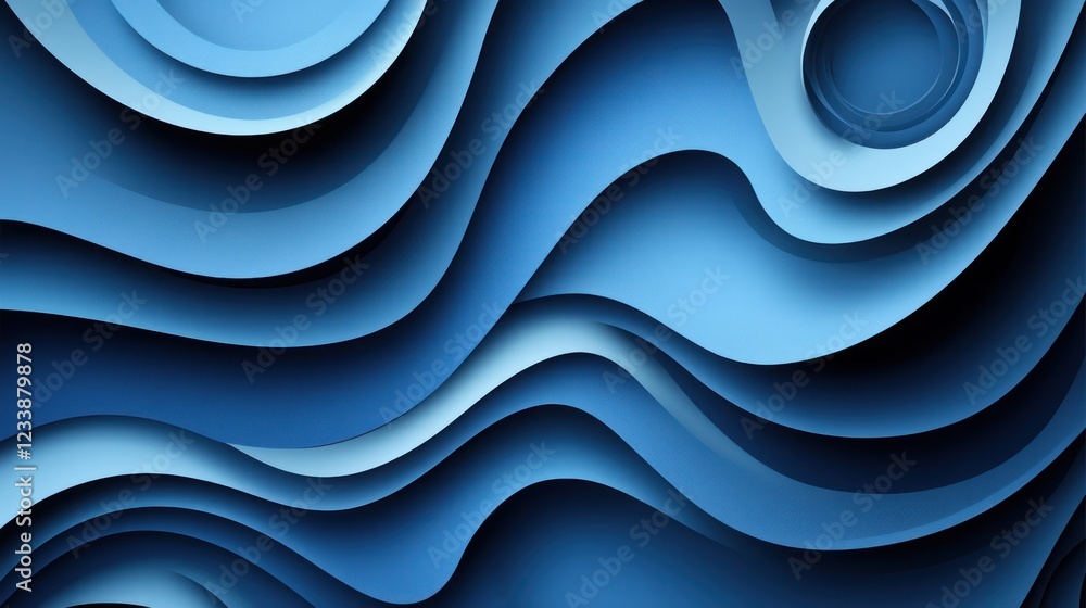 Fototapeta premium Abstract blue waves papercut design background