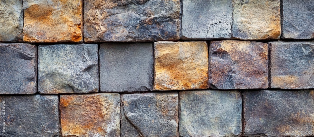 Fototapeta premium Textured stone wall background with various colors and patterns showcasing a rustic masonry design suitable for construction themes Copy Space