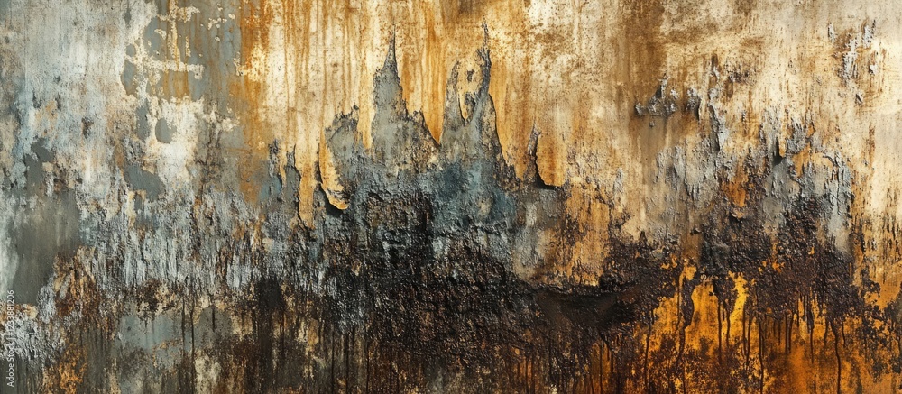 Naklejka premium Abstract textured background with warm tones of brown, orange, and gray exhibiting a weathered appearance and Copy Space for text placement.