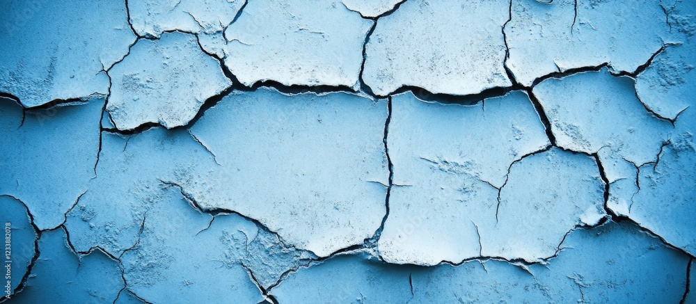 Obraz premium Cracked blue paint texture with visible peeling layers and Copy Space for design purposes