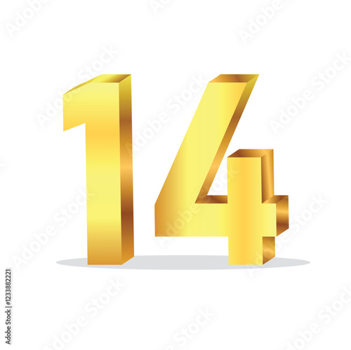 3d gold number 14 isolated vector design on white background