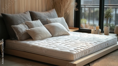 Cozy Room Featuring a Comfortable Mattress and Stylish Sofa with Neutral Decor and Abundant Natural Light