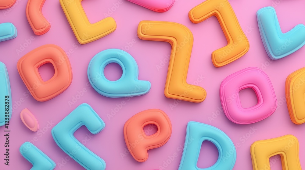 Fototapeta premium Colorful Foam Letters on a Pink Background