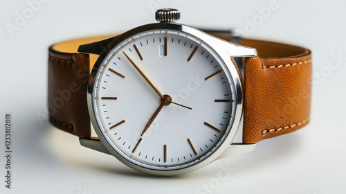 Wallpaper Mural A classic wristwatch with a leather strap lying flat on a smooth white background Torontodigital.ca