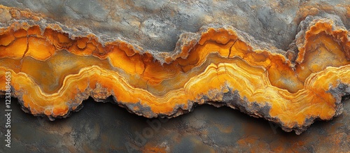 Abstract geological texture with orange and gray layers showcasing the rich patterns of natural minerals and stones ideal for backgrounds photo