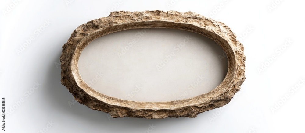 Oval stone-framed mirror or tray with textured edge on white background Oval stone-framed mirror or tray with textured edge on white background