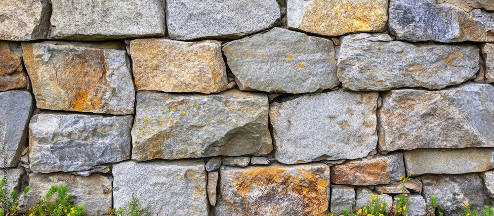 Stone wall texture with various colored stones in a natural arrangement providing Copy Space for design purposes. Stone wall texture with various colored stones in a natural arrangement providing Copy Space for design purposes.